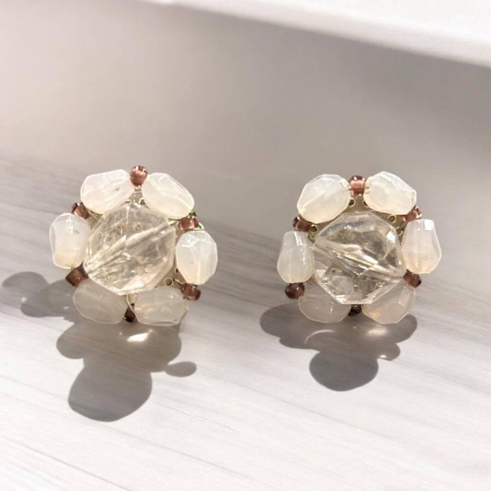 Vintage Glass Cluster Beaded Clip Earrings marked Germany 1” JB2